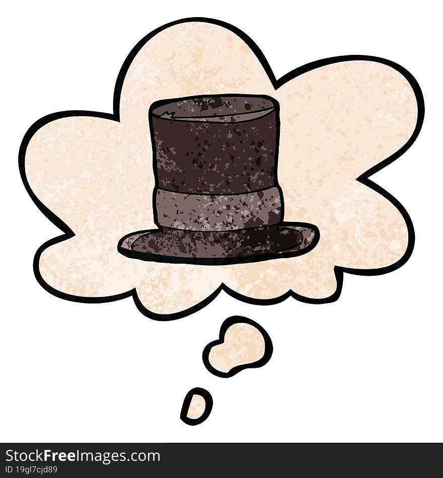 cartoon top hat with thought bubble in grunge texture style. cartoon top hat with thought bubble in grunge texture style