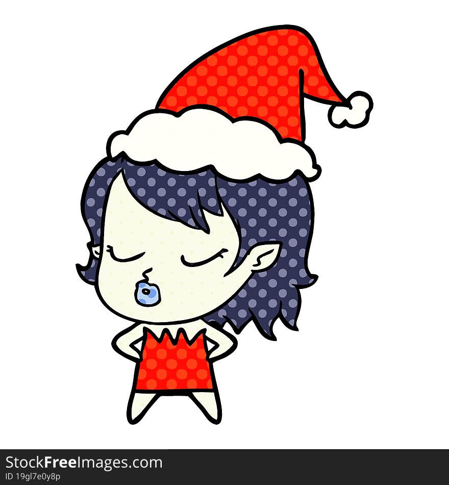 cute comic book style illustration of a vampire girl wearing santa hat