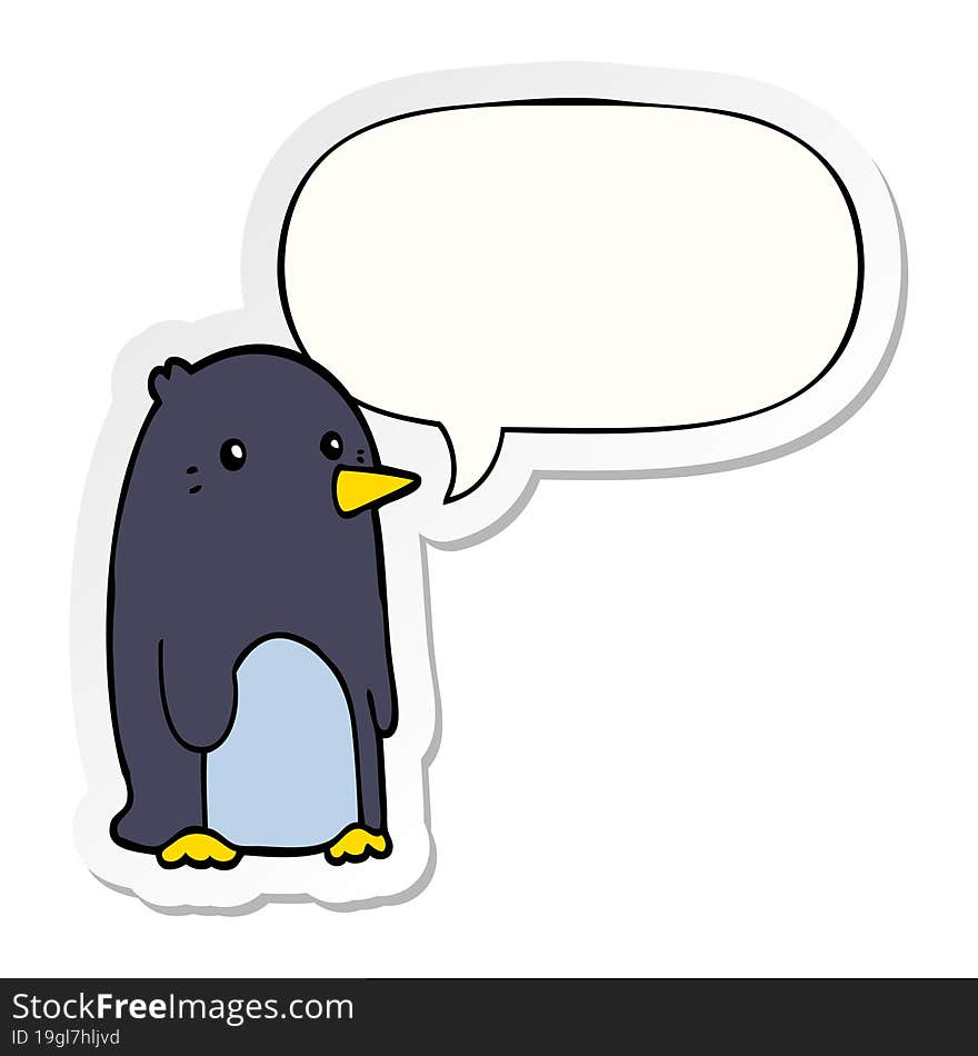 cartoon penguin with speech bubble sticker. cartoon penguin with speech bubble sticker