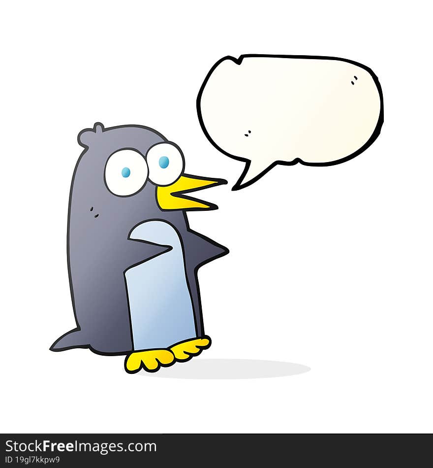 freehand drawn speech bubble cartoon penguin