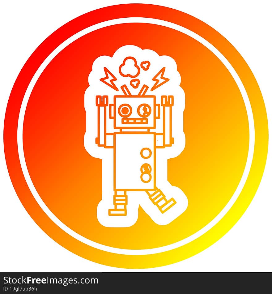 malfunctioning robot circular icon with warm gradient finish. malfunctioning robot circular icon with warm gradient finish