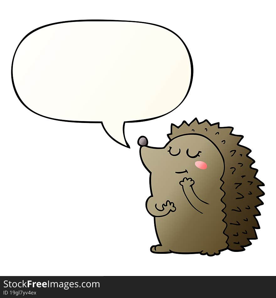 Cute Cartoon Hedgehog And Speech Bubble In Smooth Gradient Style