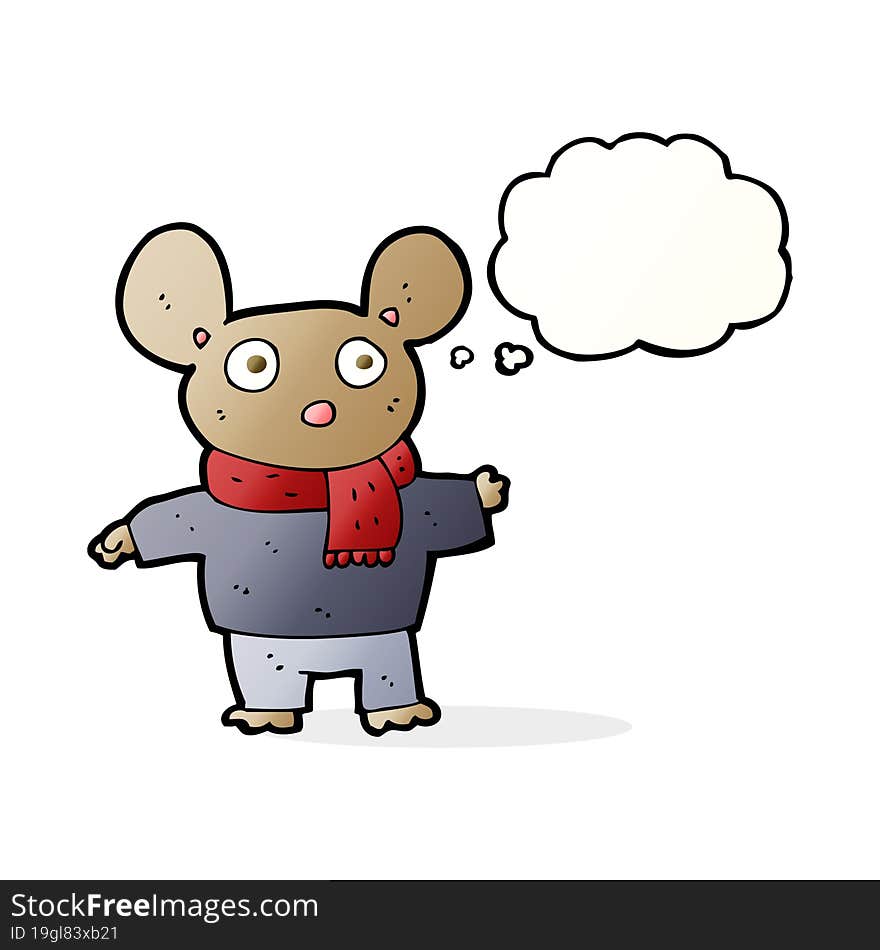 Cartoon Mouse In Clothes With Thought Bubble