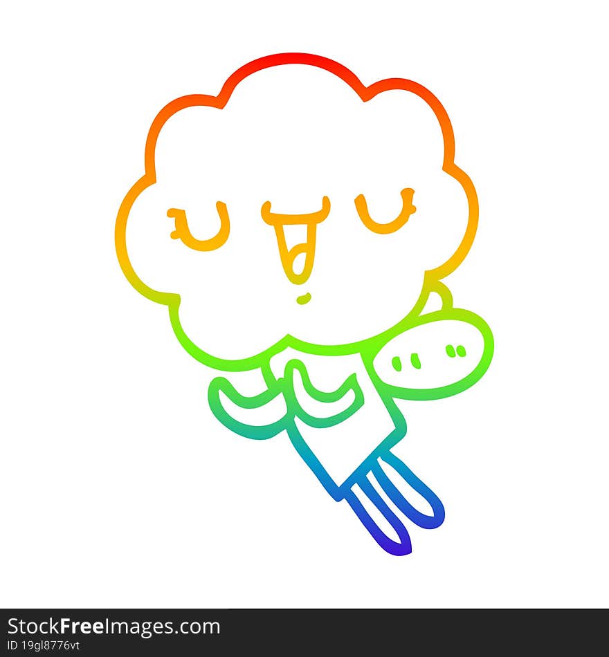 rainbow gradient line drawing cute cartoon cloud head creature