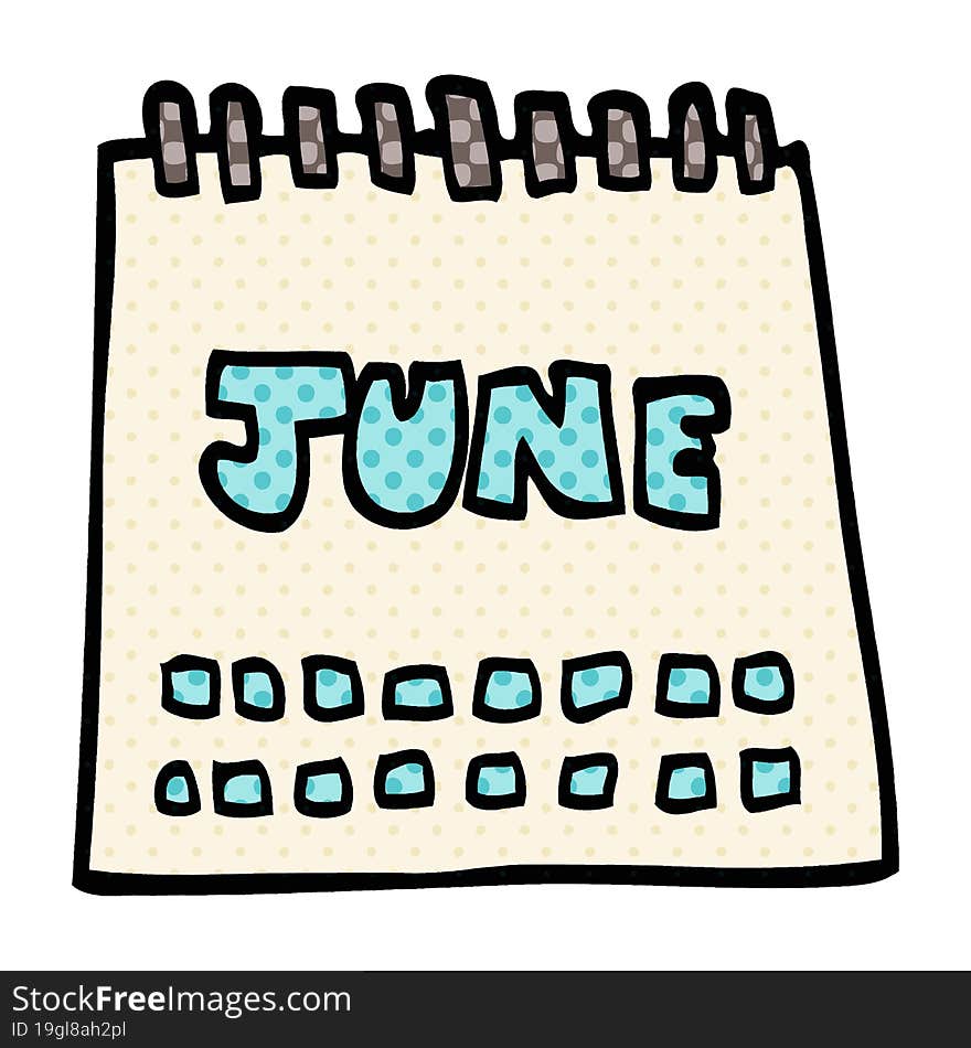 cartoon doodle calendar showing month of june