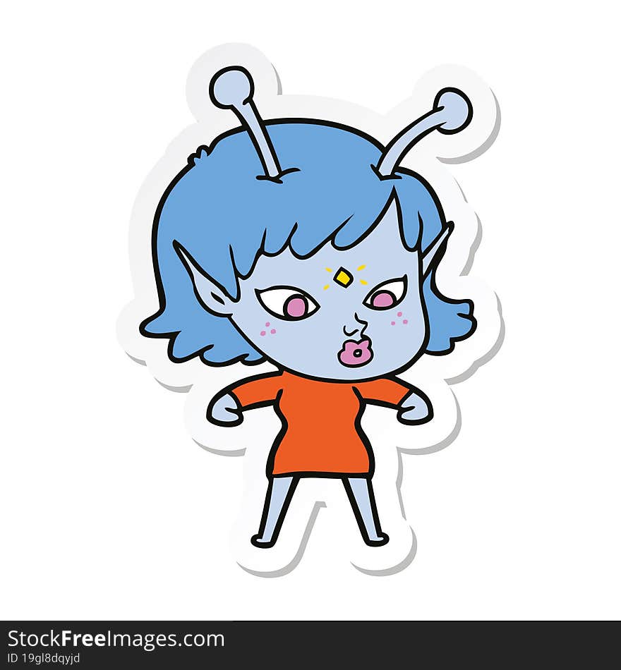 sticker of a pretty cartoon alien girl