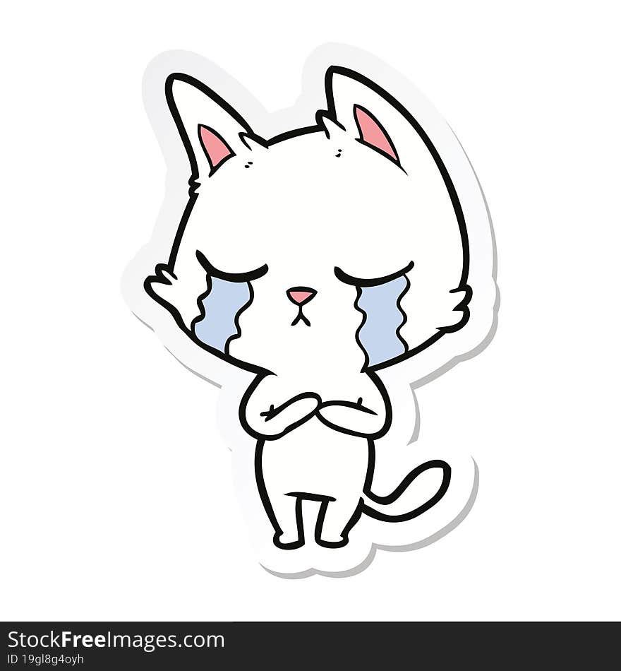 sticker of a crying cartoon cat