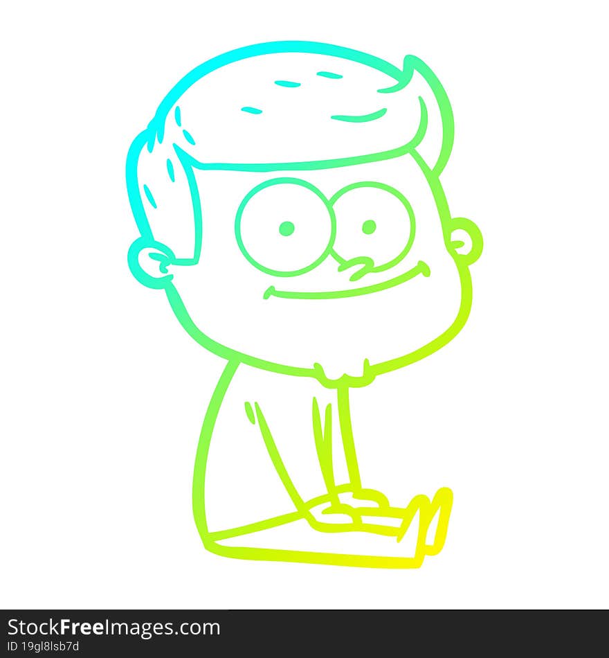 cold gradient line drawing cartoon happy man sitting