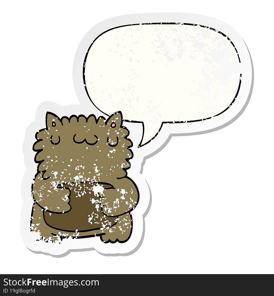 Cartoon Bear And Speech Bubble Distressed Sticker