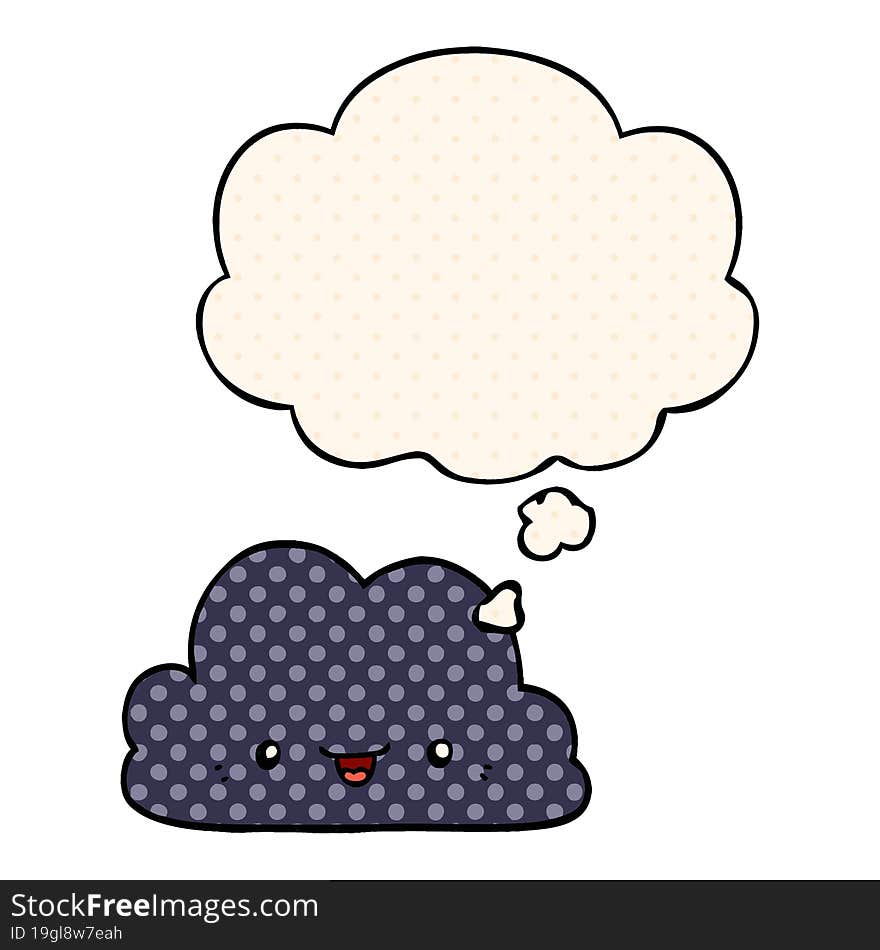 cute cartoon cloud and thought bubble in comic book style