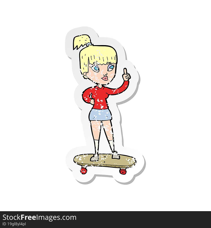 retro distressed sticker of a cartoon skater girl