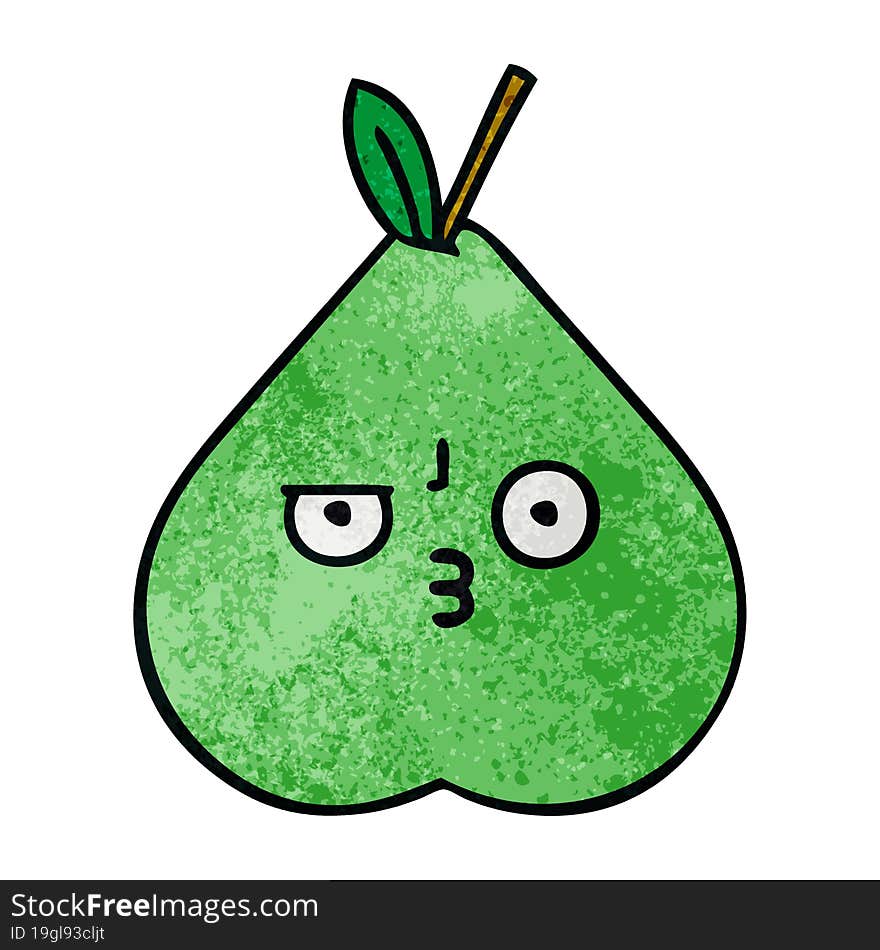 retro grunge texture cartoon of a green pear