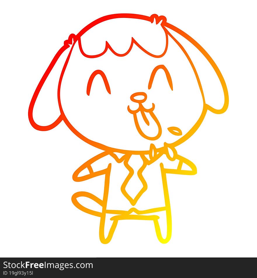 Warm Gradient Line Drawing Cute Cartoon Dog