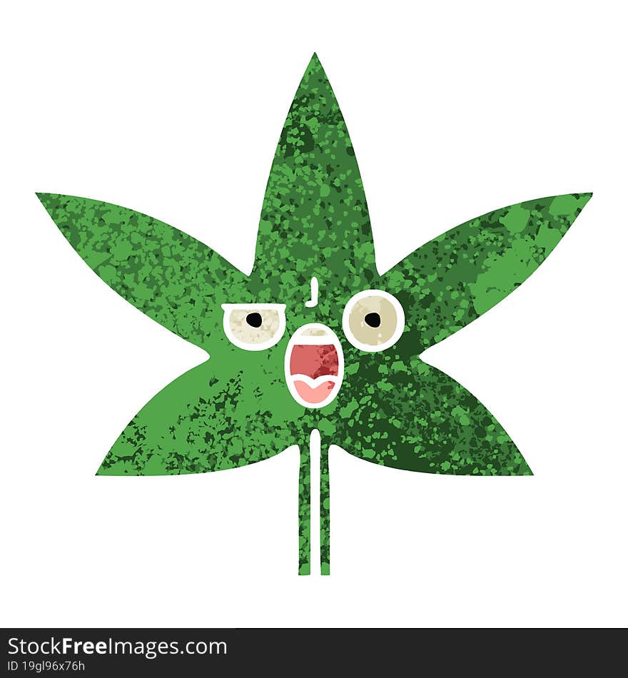 retro illustration style cartoon marijuana leaf