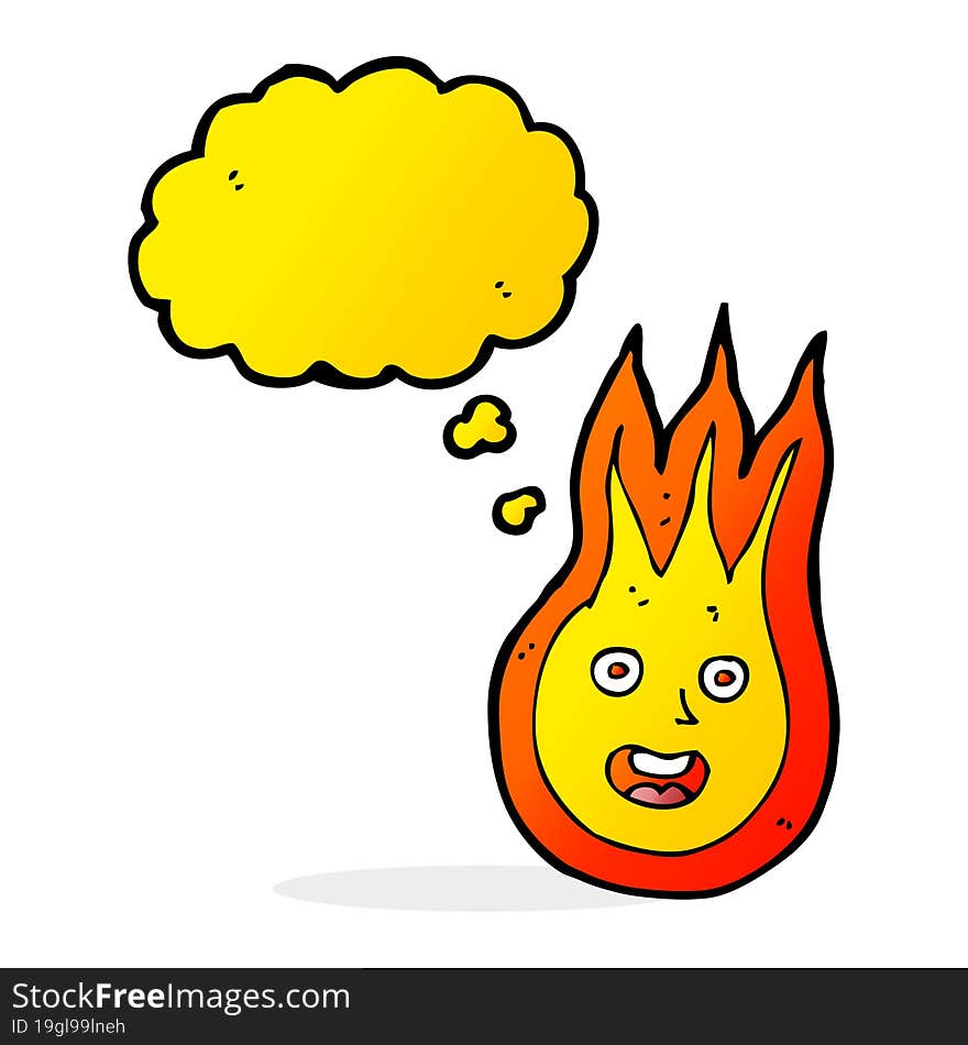 cartoon friendly fireball with thought bubble