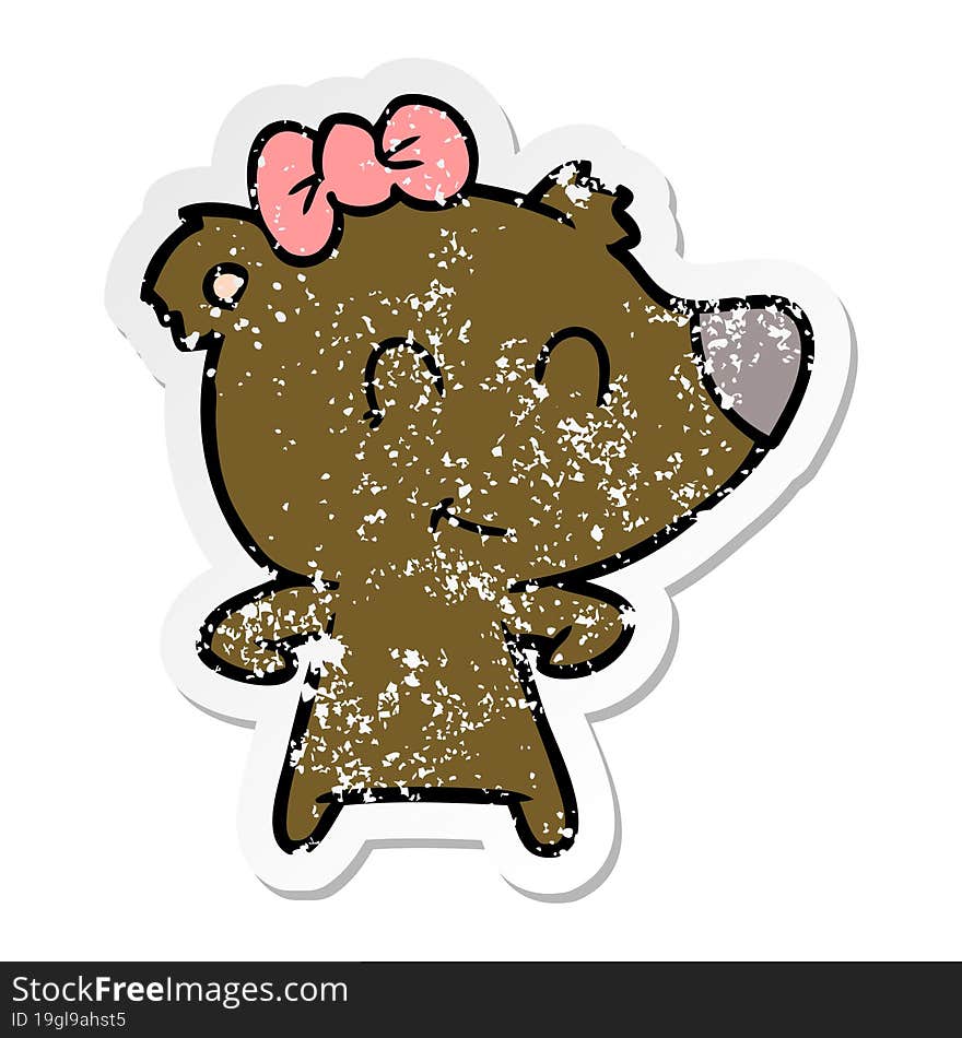 Distressed Sticker Of A Female Bear Cartoon