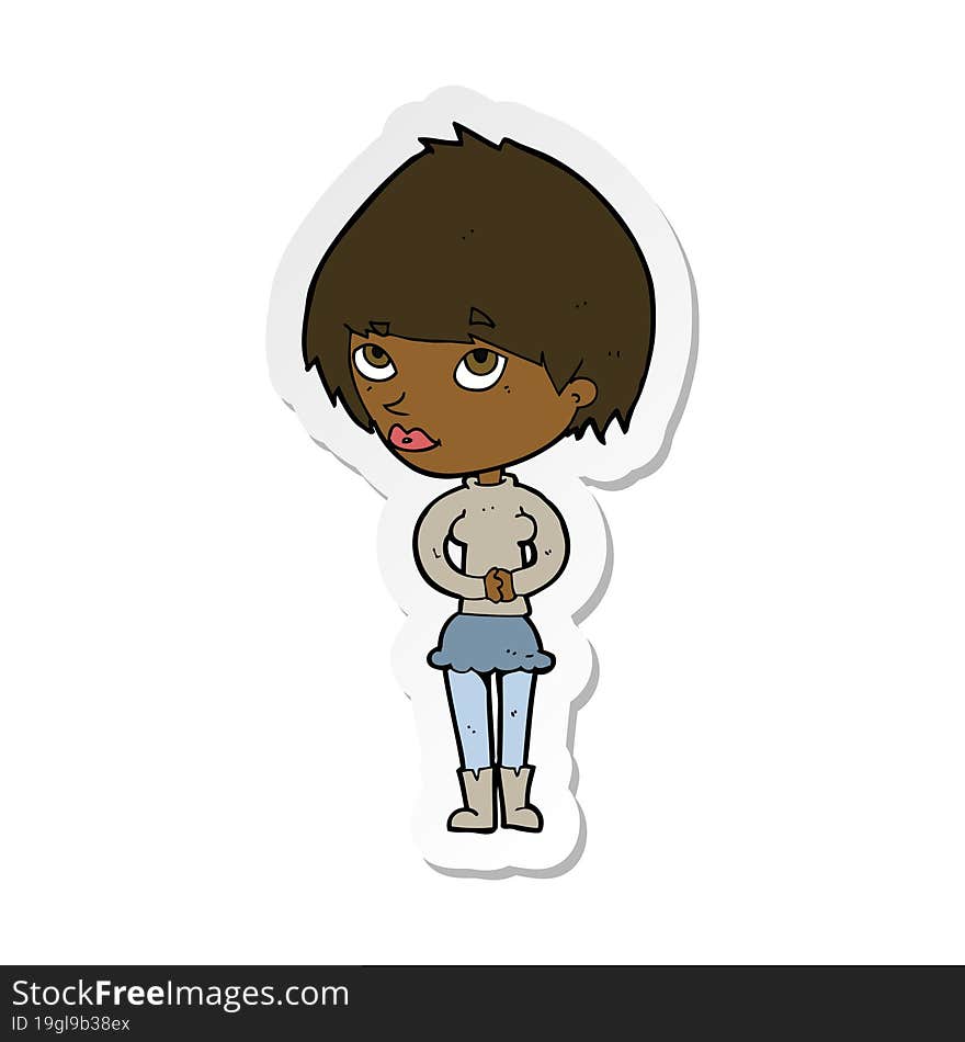 sticker of a cartoon nervous woman