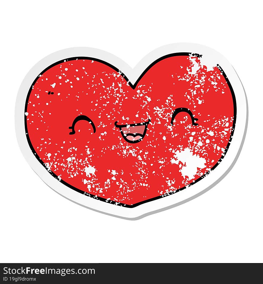 Distressed Sticker Of A Cartoon Love Heart