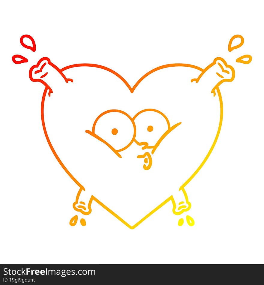 warm gradient line drawing of a cartoon heart