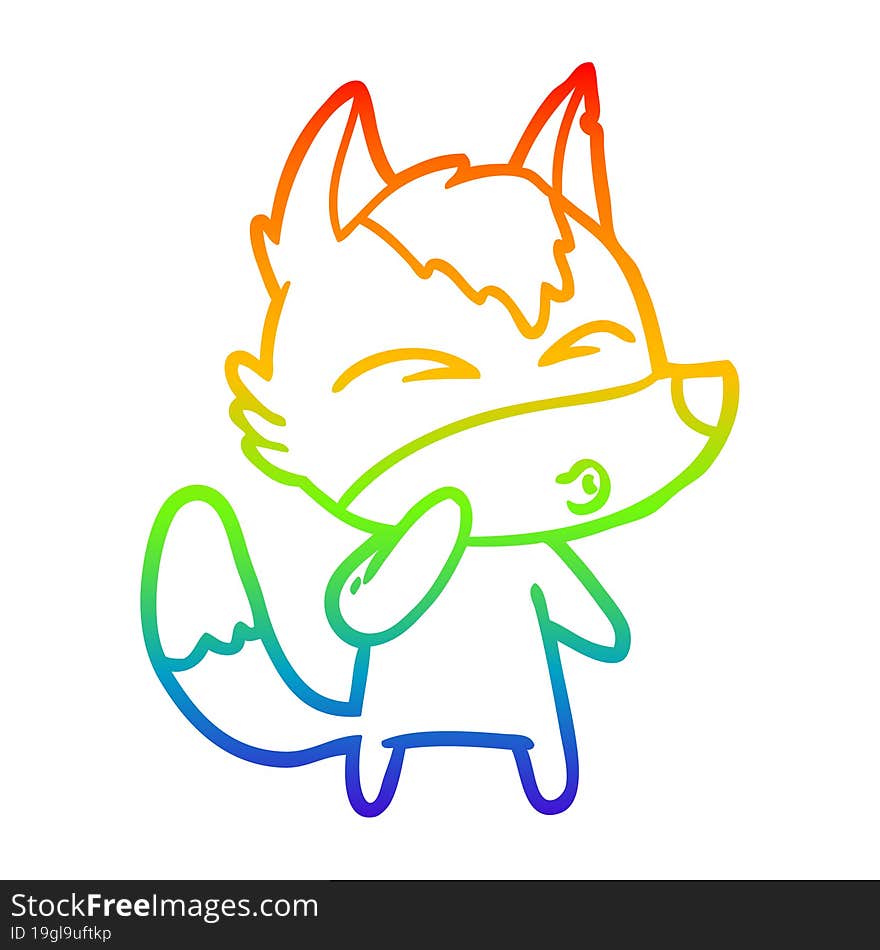 Rainbow Gradient Line Drawing Cartoon Wolf Whistling