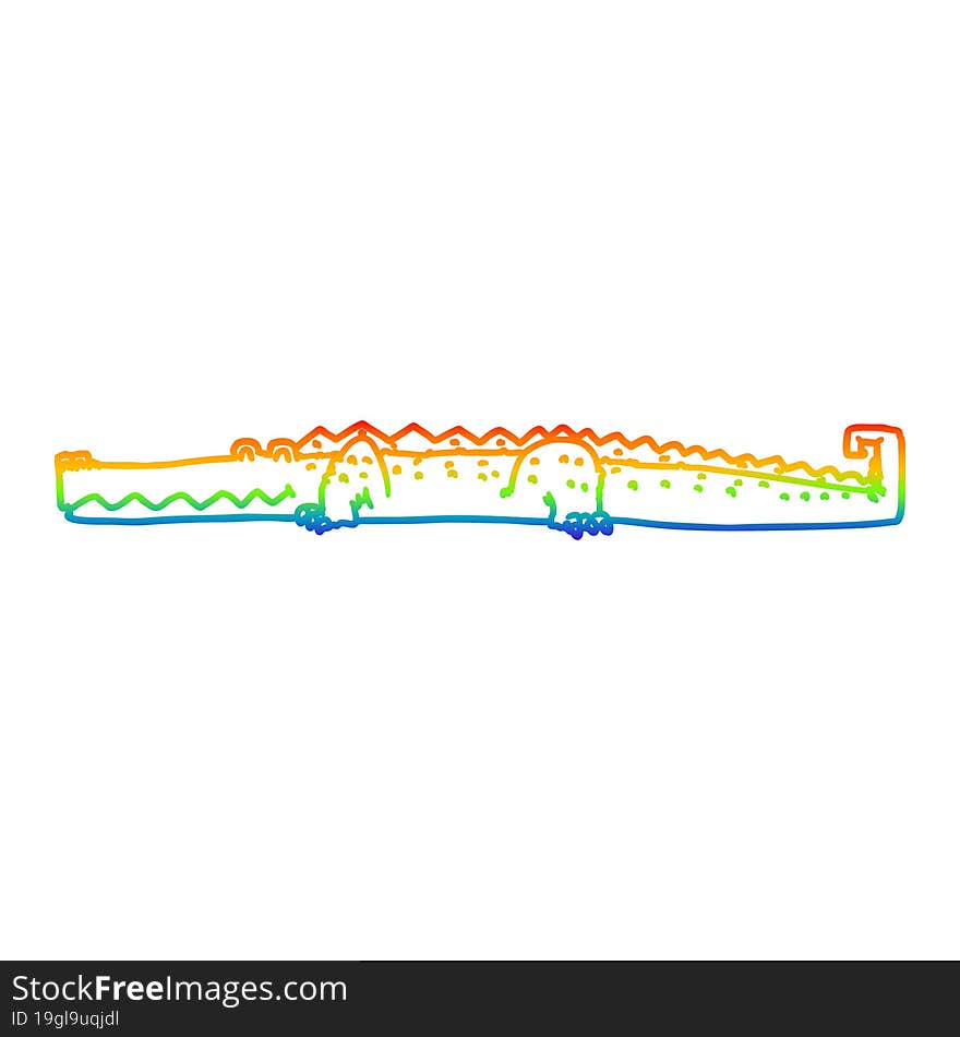 Rainbow Gradient Line Drawing Cartoon Crocodile