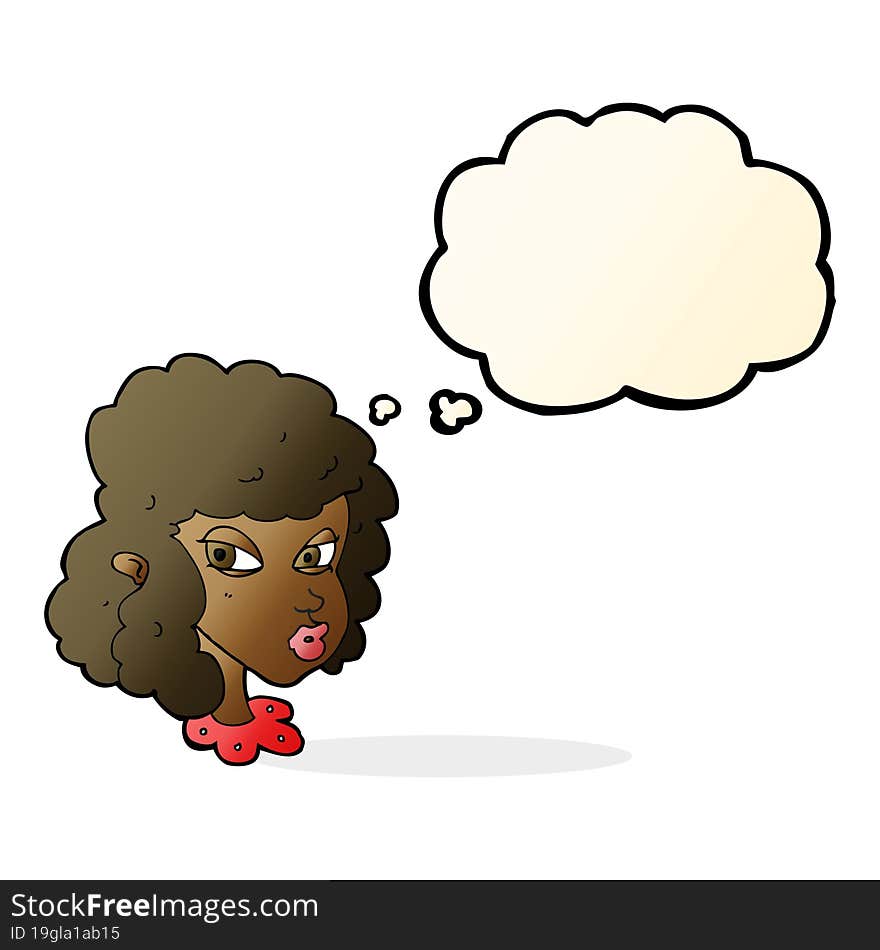 Cartoon Suspicious Woman With Thought Bubble