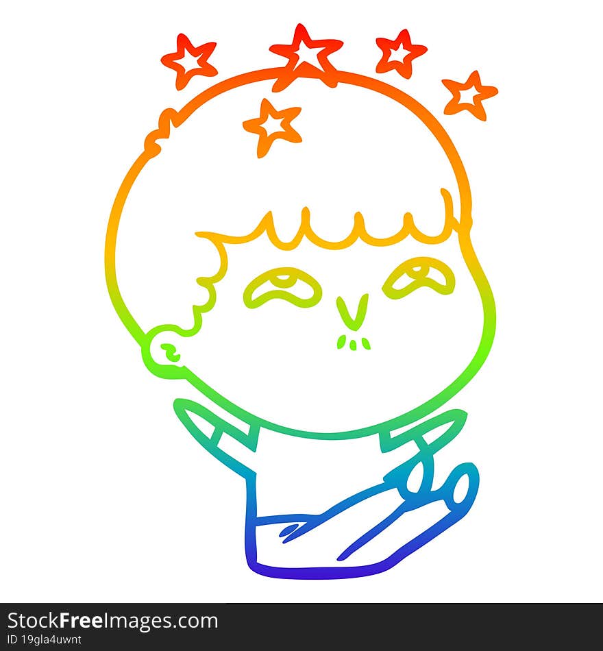 Rainbow Gradient Line Drawing Cartoon Amazed Boy