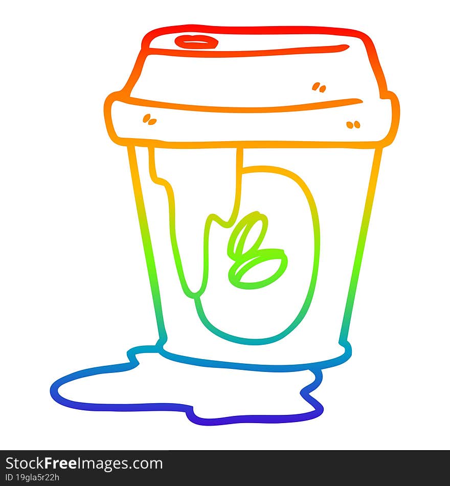 rainbow gradient line drawing of a messy coffee cup cartoon