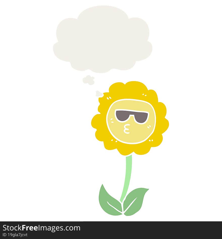 cartoon flower with thought bubble in retro style