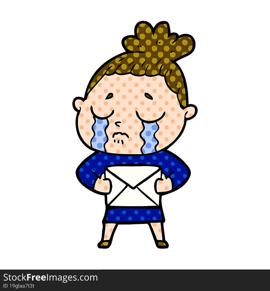 cartoon crying woman with letter. cartoon crying woman with letter