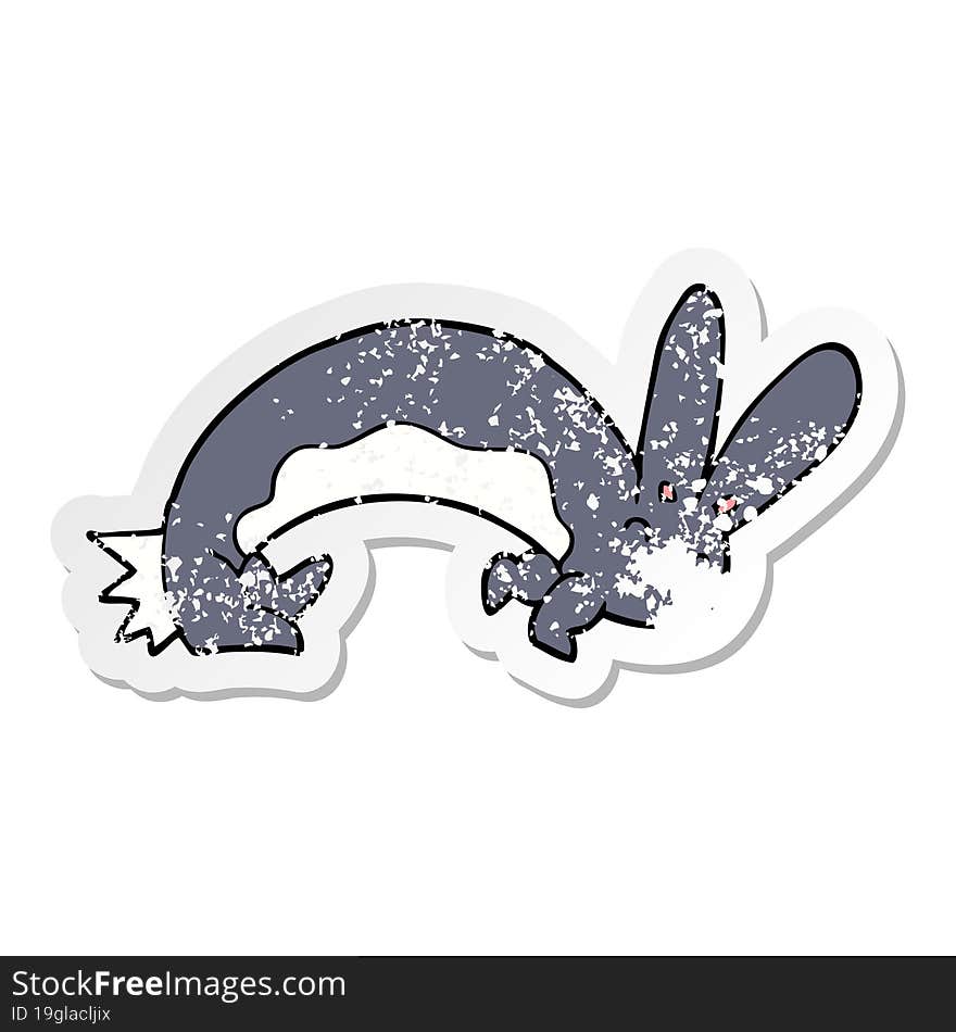 distressed sticker of a funny cartoon rabbit