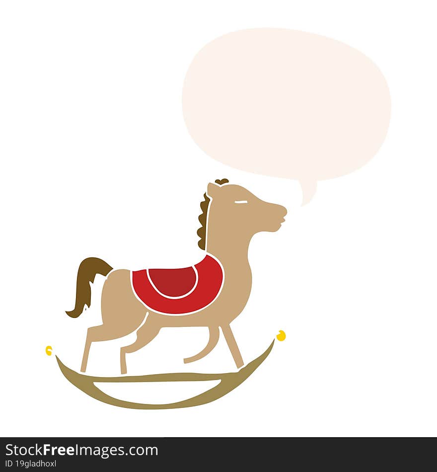 Cartoon Rocking Horse And Speech Bubble In Retro Style