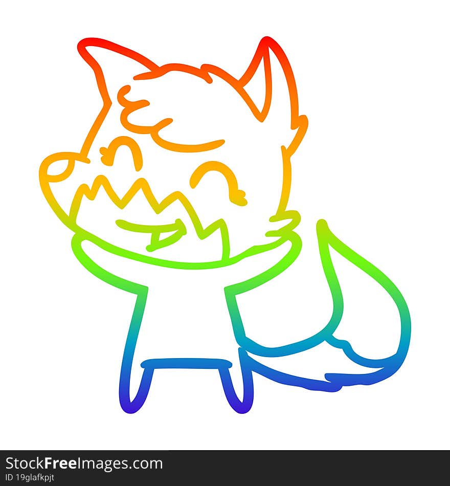 rainbow gradient line drawing of a happy cartoon fox