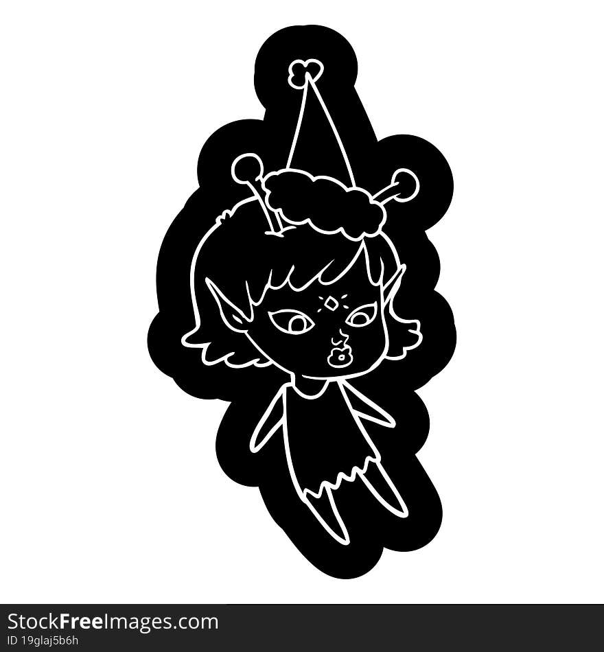 pretty cartoon icon of a alien girl wearing santa hat