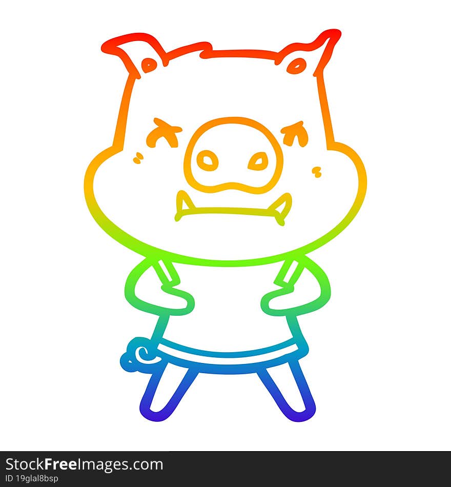 rainbow gradient line drawing angry cartoon pig