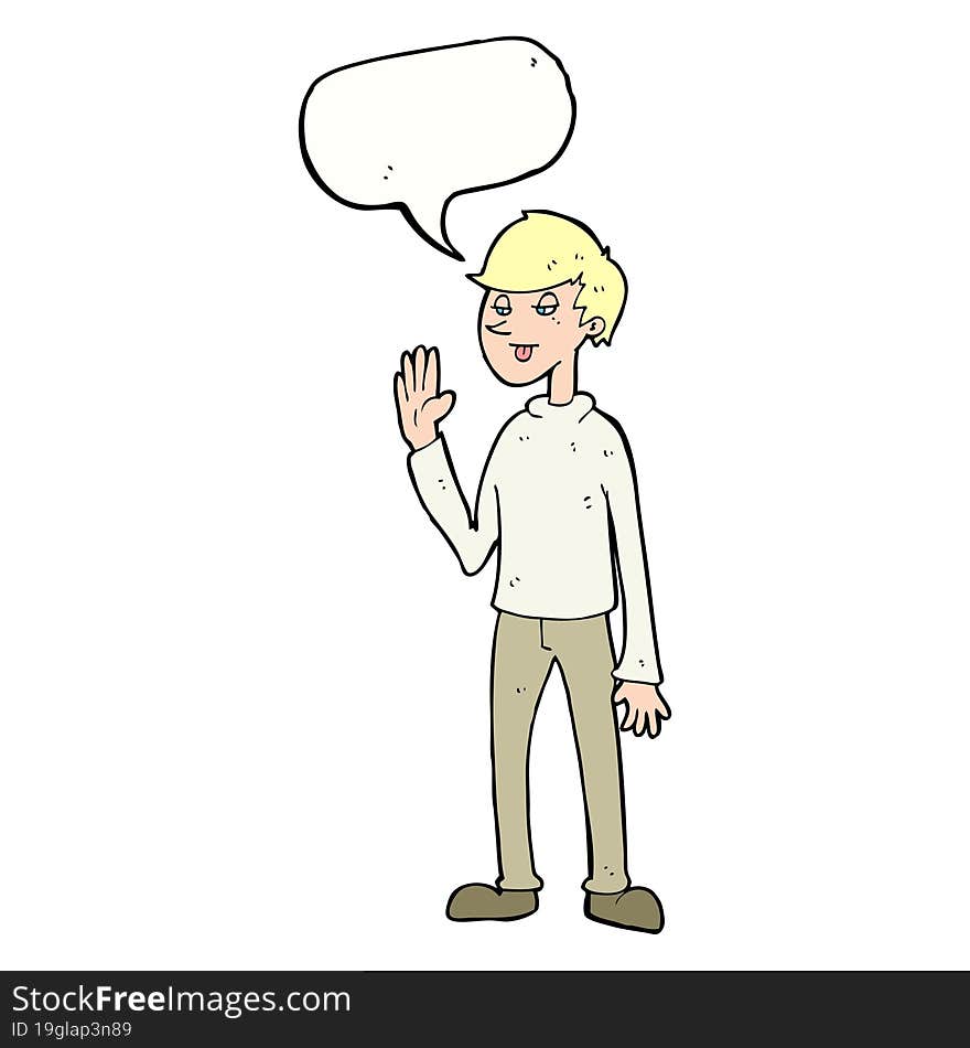 Cartoon Waving Man With Speech Bubble