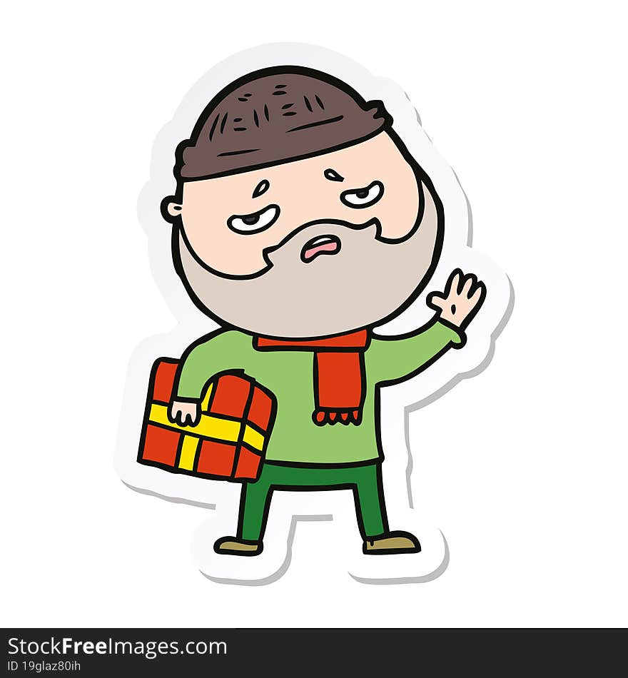 sticker of a cartoon worried man with beard