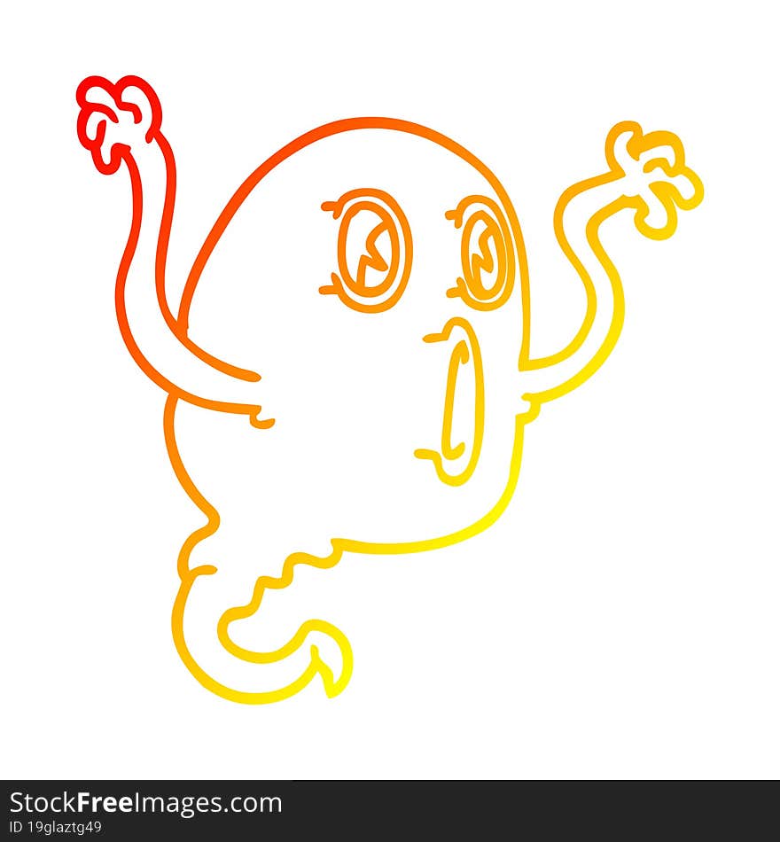 warm gradient line drawing of a cartoon ghost