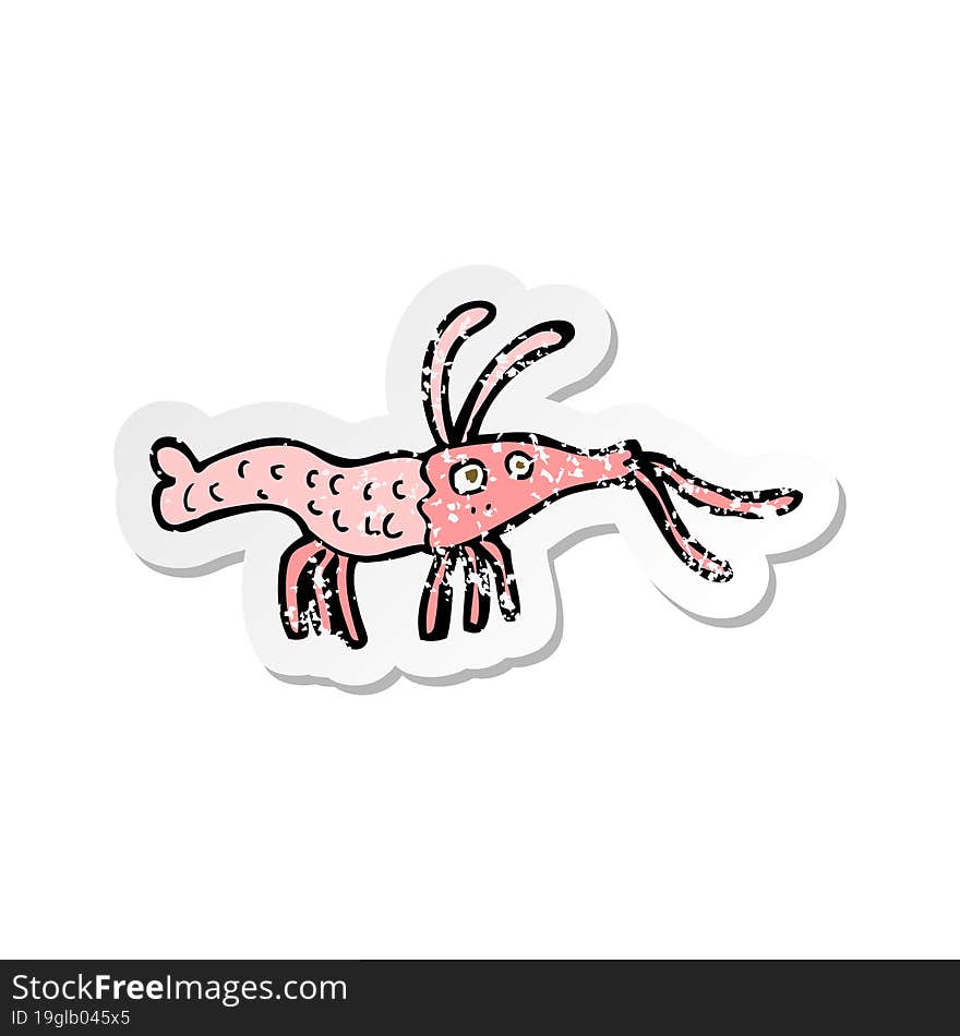 retro distressed sticker of a cartoon shrimp