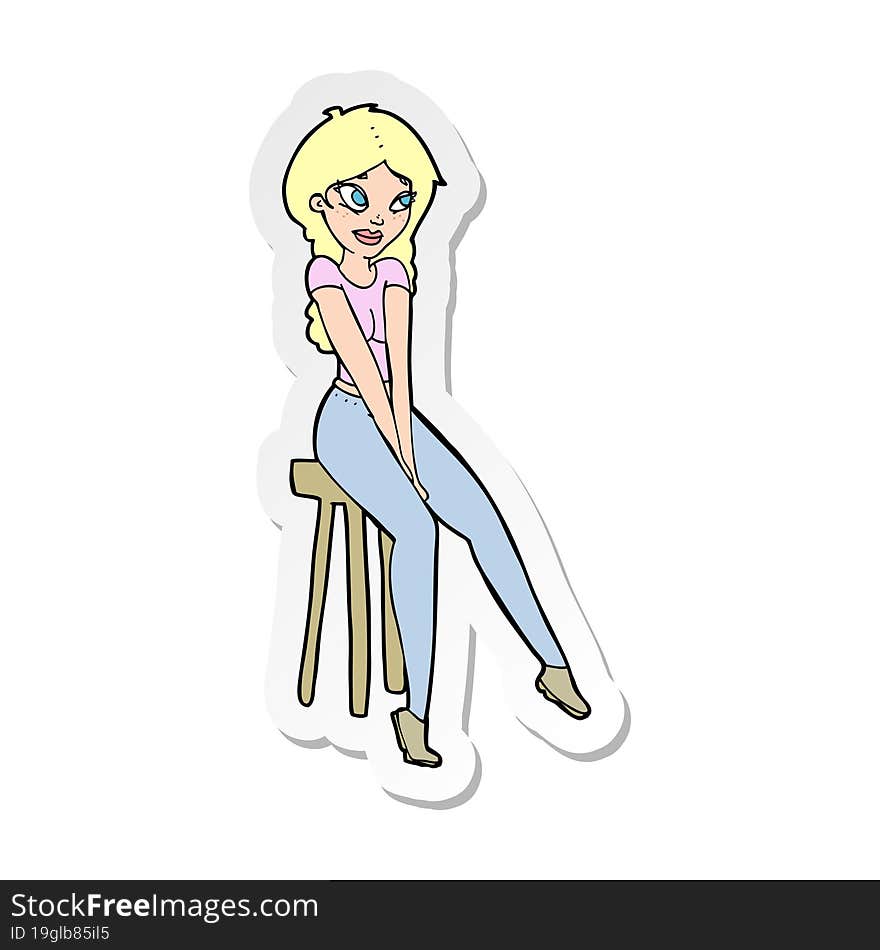 sticker of a cartoon pretty girl on stool