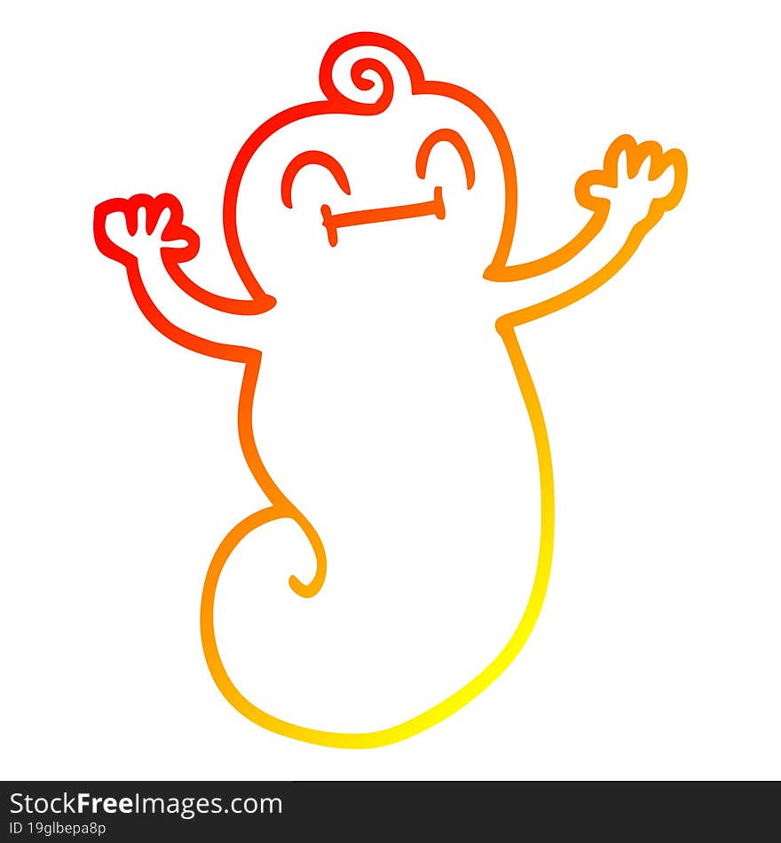 warm gradient line drawing of a cartoon happy ghost