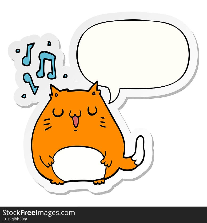 Cartoon Cat Singing And Speech Bubble Sticker