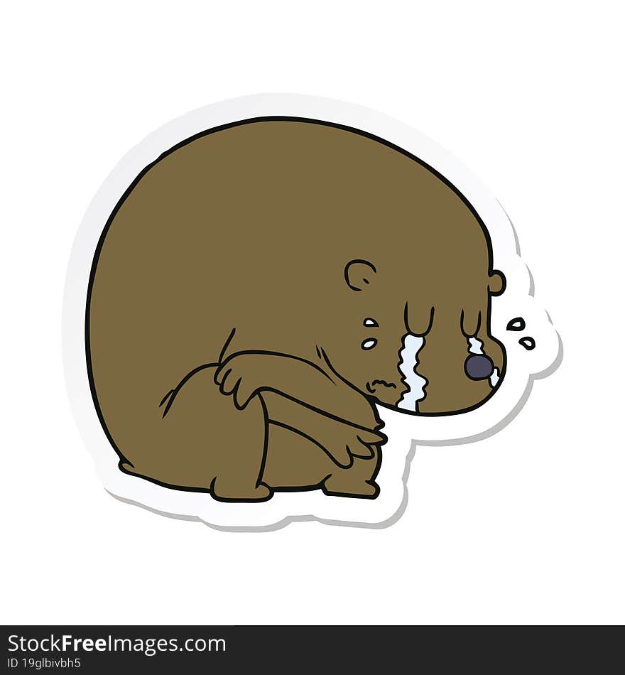 Sticker Of A Crying Cartoon Bear