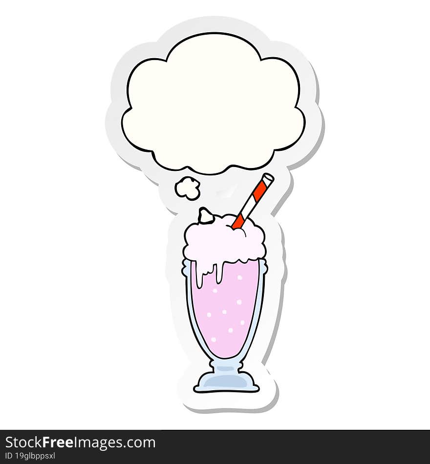 cartoon milkshake and thought bubble as a printed sticker