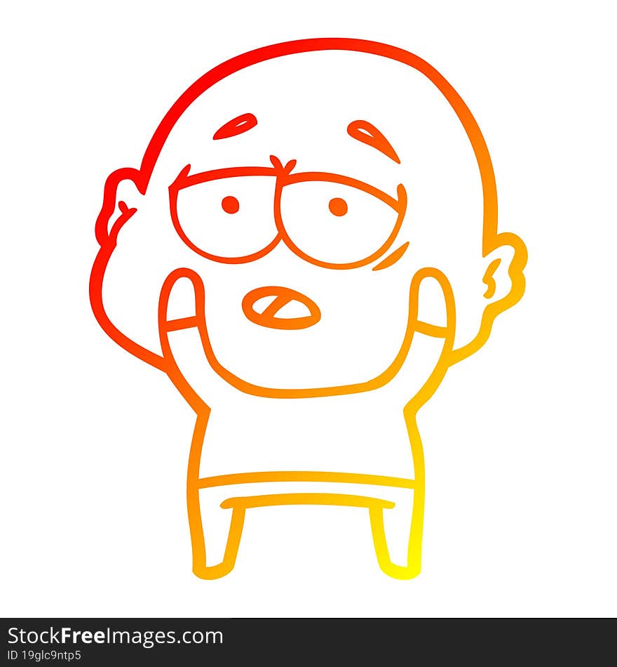 warm gradient line drawing cartoon tired bald man