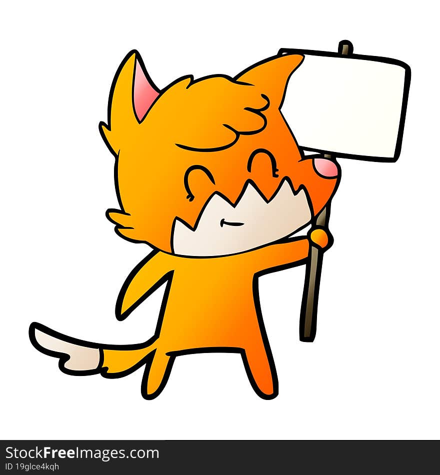 cartoon friendly fox with sign. cartoon friendly fox with sign