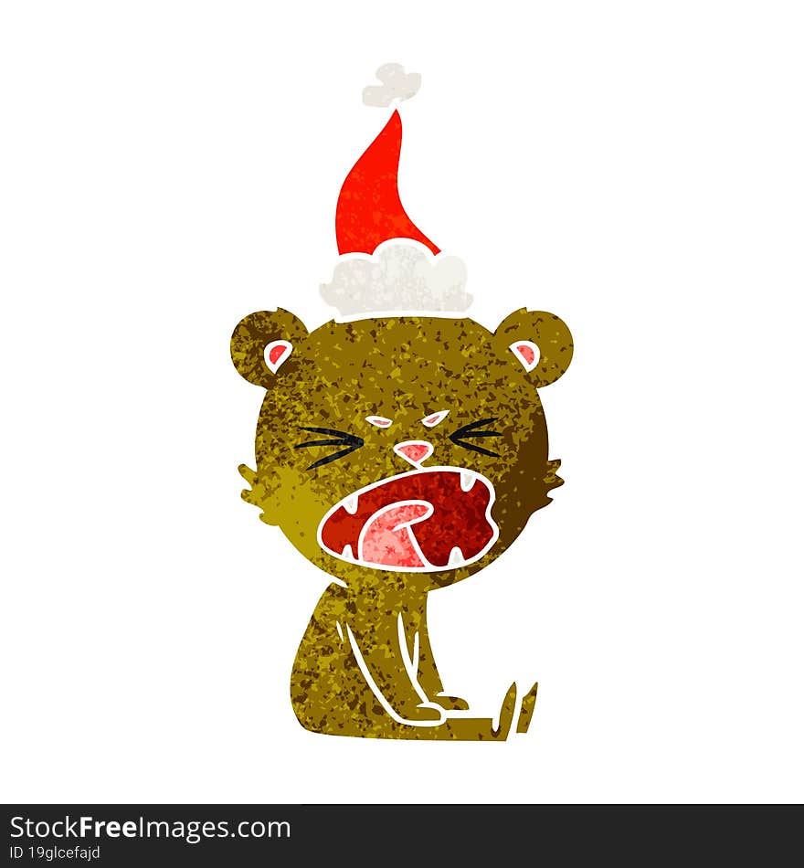 Angry Retro Cartoon Of A Bear Wearing Santa Hat