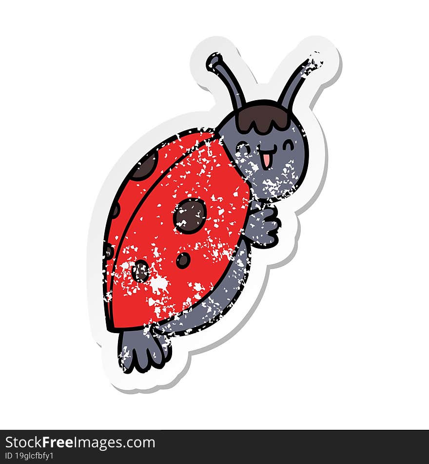 distressed sticker of a cute cartoon ladybug