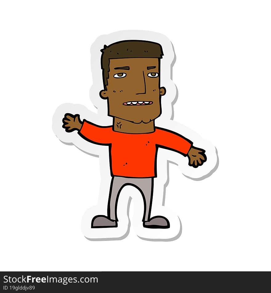 sticker of a cartoon waving stressed man