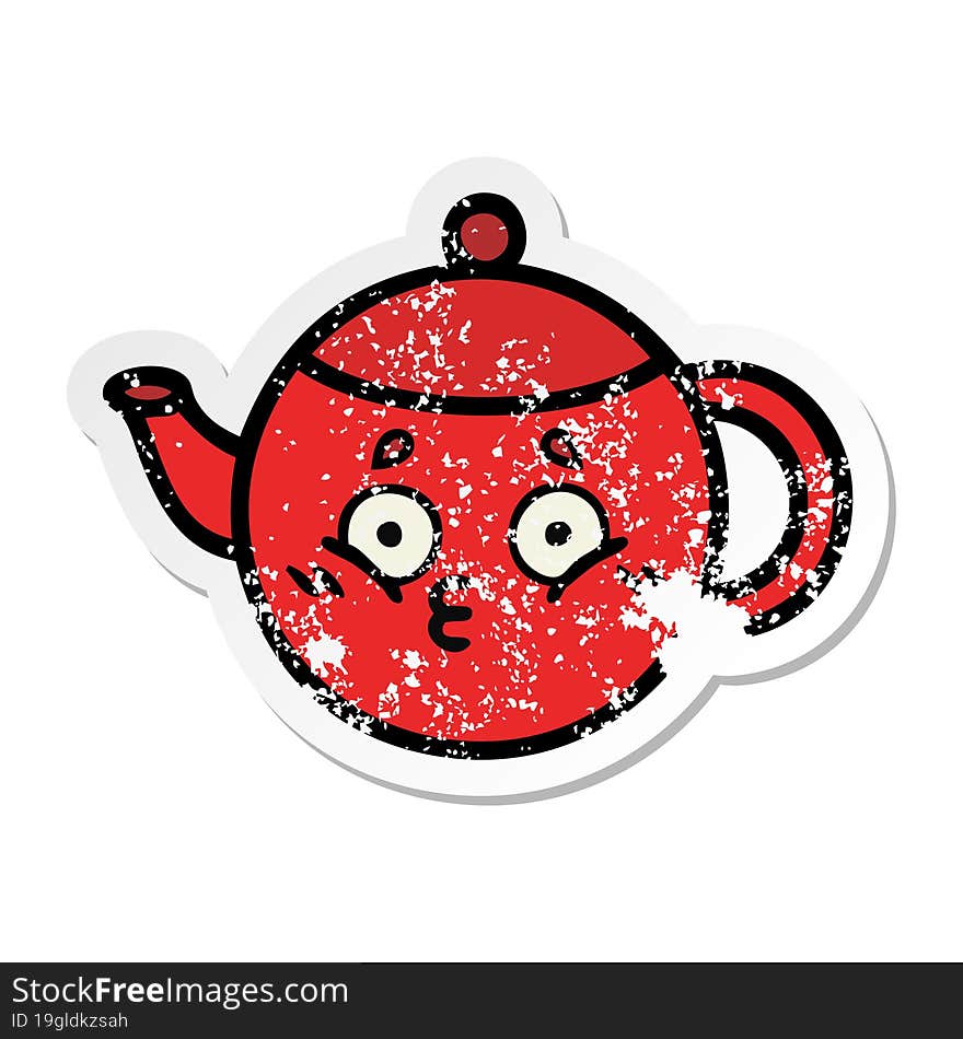 distressed sticker of a cute cartoon teapot